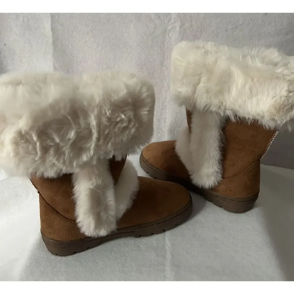 NIB Style & Co Witty Chestnut Faux Fur Lined Microfiber Faux Suede Boots 5M